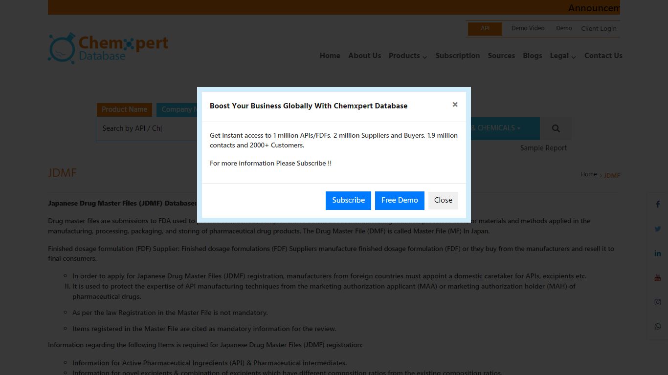 Japanese Drug Master Files Database | JDMF Database - Chemxpert